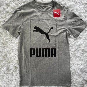 NWT Small Mens Light Gray & Black Puma Graphic Short Sleeve Tee